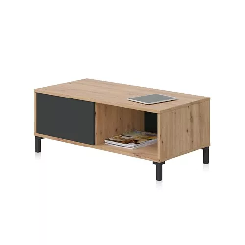 Habitdesign Mesa de Centro con 2 Huecos, Mesa Auxiliar, Modelo Brooklyn, Acabado en Roble Nodi y Gris Antracita, Medidas: 100 cm (Largo) x 50 cm (Ancho) x 40 cm (Alto), Pequeña, 0Z1641W