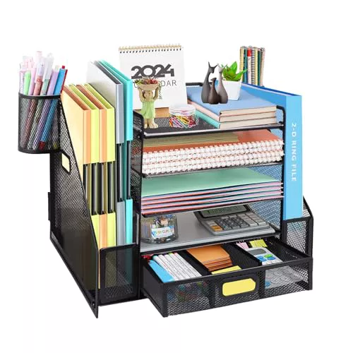 HMXLJJY Organizador de escritorio de malla con soporte para archivos