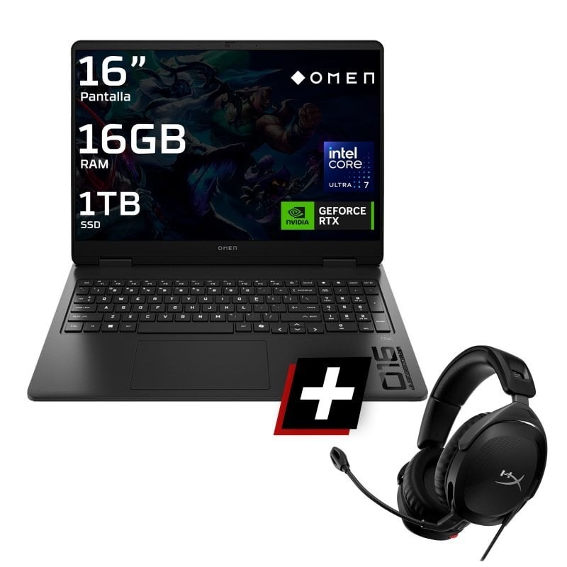Portátil HP OMEN 16 Slim 16-an0066ns 16" Intel Core Ultra 7 255H 16GB 1TB SSD RTX 5060 + HyperX Cloud Stinger 2