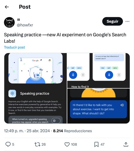 Speaking practice —new AI experiment on Google's Search Labs!