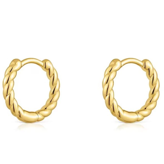 Pendientes Basics cortos de aro trenzado bañados en oro 18 kt sobre plata

