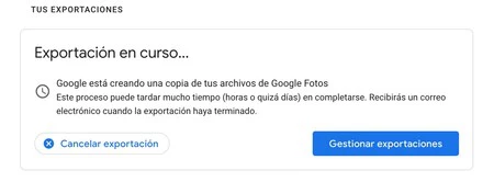 エクスポート プロセスには数日かかる場合があります。すべては Google フォトのバックアップのサイズによって異なります。