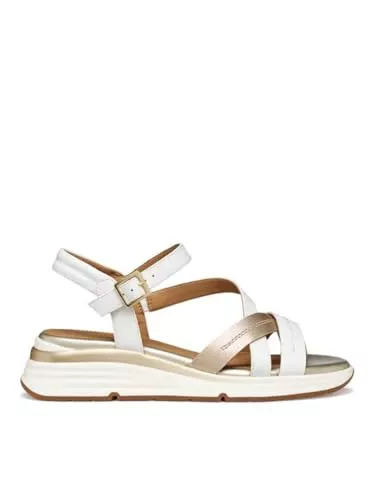 Geox Sandalia para mujer D ELOWYNNE A Wedge, Blanca/LT Gold, 41 EU