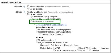 AdWords permite ya segmentar por tipo de tableta táctil