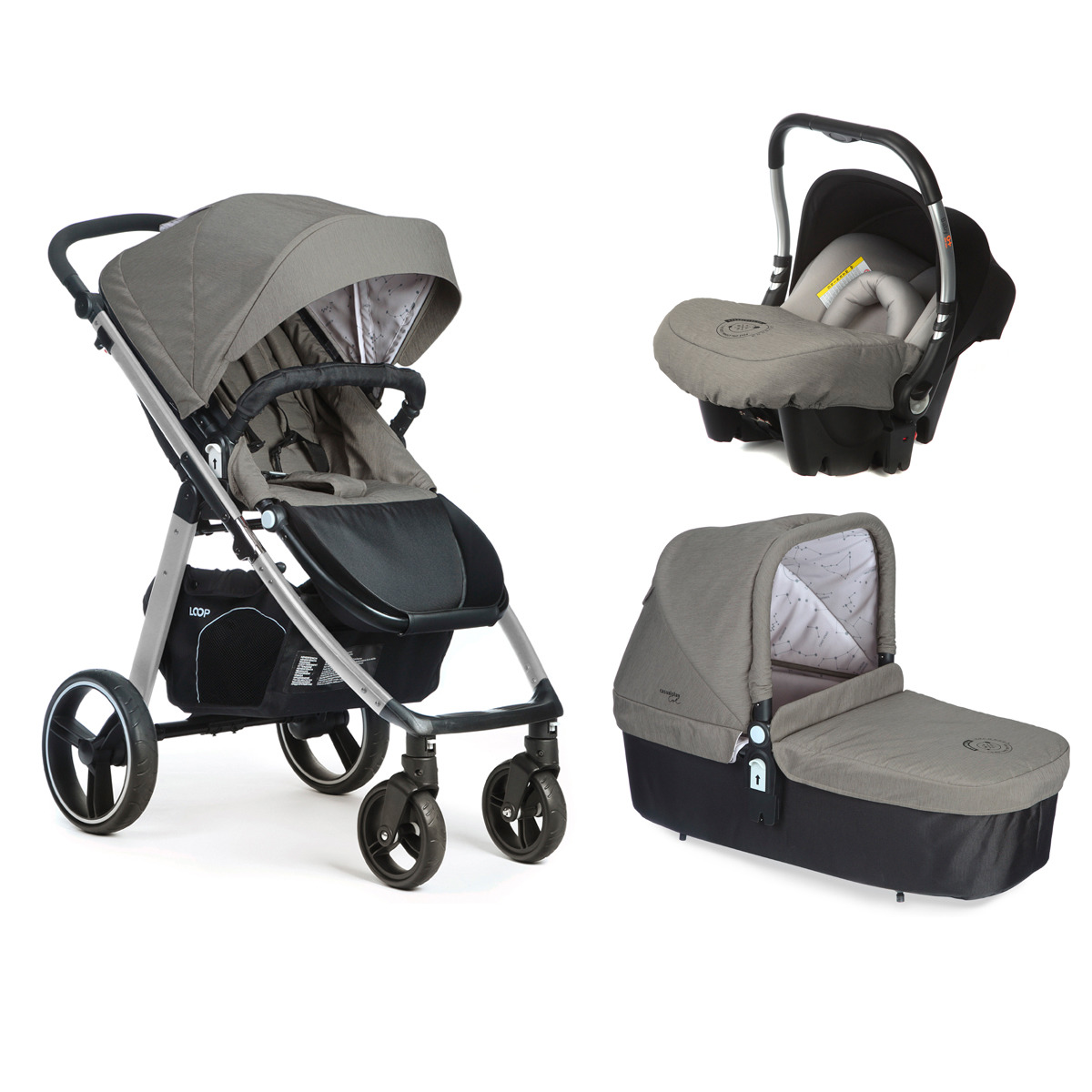 Coche de paseo trío Casualplay Match 3 Loop aluminio + Silla de auto Portabebé Baby 0 + Capazo CasualplayCot Jet beige