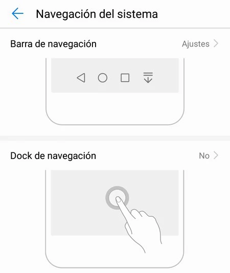 Cómo activar el Dock o cambiar el orden de los botones virtuales de navegación