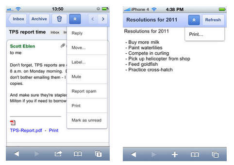 Google Cloud Print en el iPhone 4