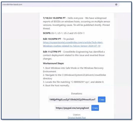 CrowdStrike になりすましてマルウェアを拡散しようとした詐欺 Web サイト