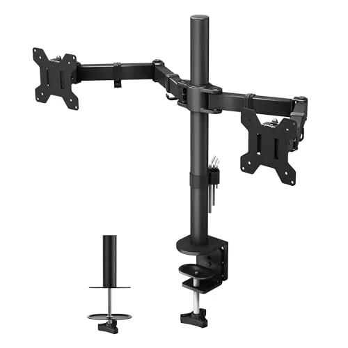 BONTEC Soporte Monitor Doble para Monitor 13-27 Pulgadas LED/LCD, Soporte 2 Monitores Peso Máximo 10KG de Cada Brazo, Giro de 360° y Rotación de 180°, Altura Ajustable, VESA 75/100 mm, Negro