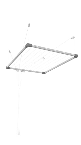 Cuncial - Tendedero Tezno Techo Aluminio | Inoxidable |10 Cuerdas - hasta 16 m tendido | Extensible 100-160 x 78 cm | Interior y Exterior | Sistema Elevable | Ahorra Espacio