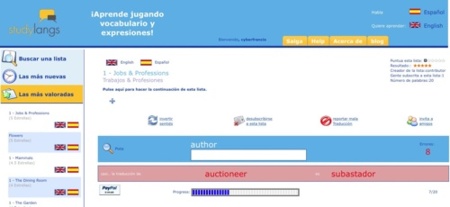 Studylangs, aprende vocabulario y expresiones de idiomas jugando