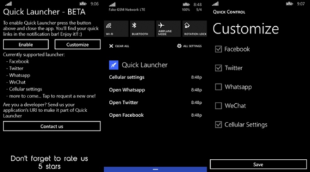 Agrega atajos a opciones y aplicaciones en la barra de notificaciones con Quick Launcher