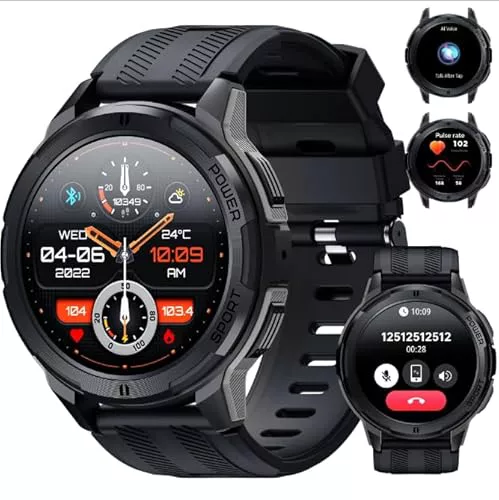OUKITEL Reloj Inteligente Hombre, Smartwatch Hombre 1.43 AMOLED con Llamadas Bluetooth, 5ATM Impermeable, 100+ Modos Deporte Pulsómetro Presión Arterial Monito de Sueño, Android iOS