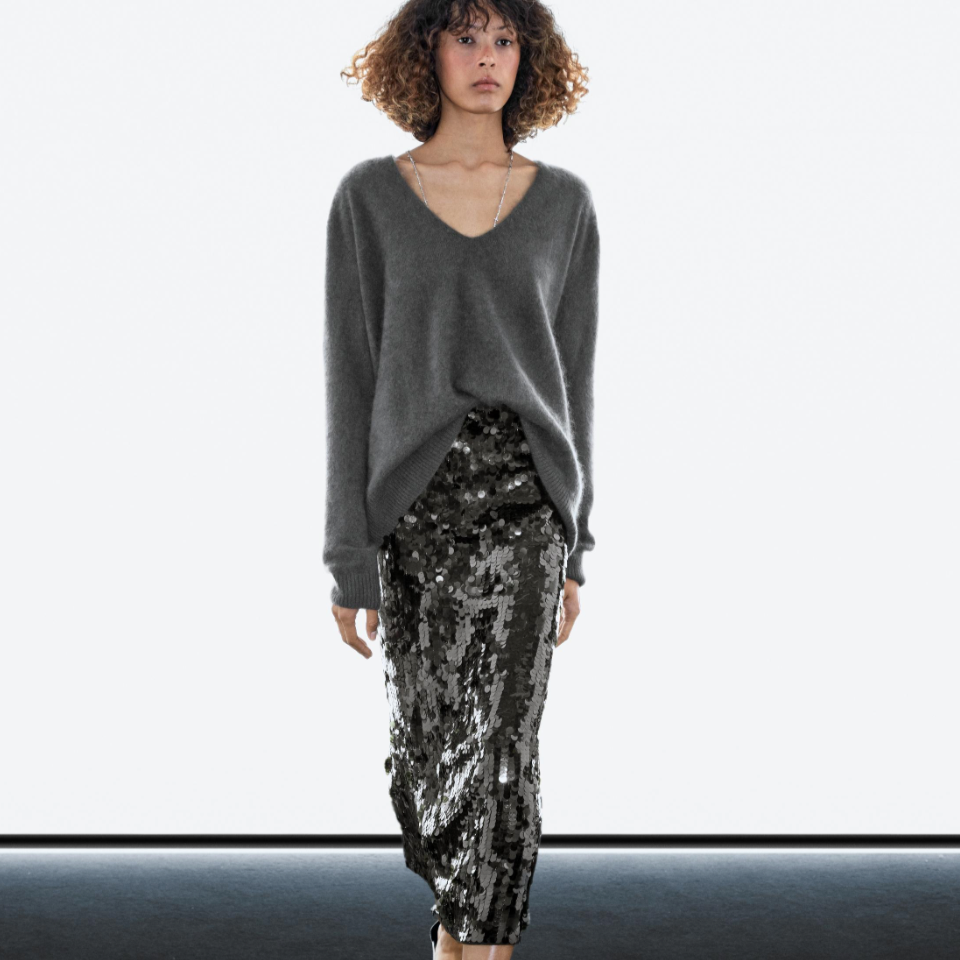 Falda midi de lentejuelas