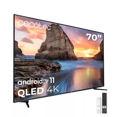 Cecotec QLED 70” Smart TV V1+ Series VQU11070+. 4K UHD, Android 11, Sin Marco, Dolby Vision y Atmos, HDR10, 2 Altavoces 12W y Subwoofer 12W, 2 Mandos, 2023