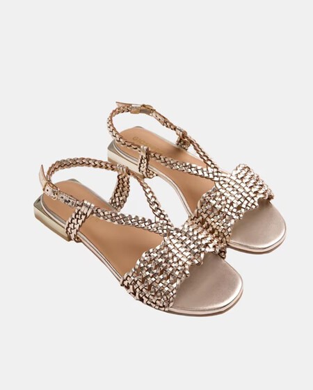 Sandalias Doradas Planas Trenzadas Piel Bonitas Elegantes Griegas El Corte Ingles