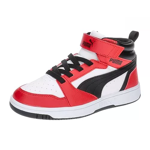 PUMA Puma Rebound V6 Mid AC+ PS, Zapatillas Unisex niños, Puma White Puma Black For All Time Red, 32 EU