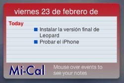 Mi-Cal: Tus próximos eventos de iCal, en Dashboard