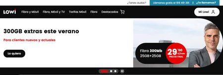 Captura de pantalla de la web de Lowi