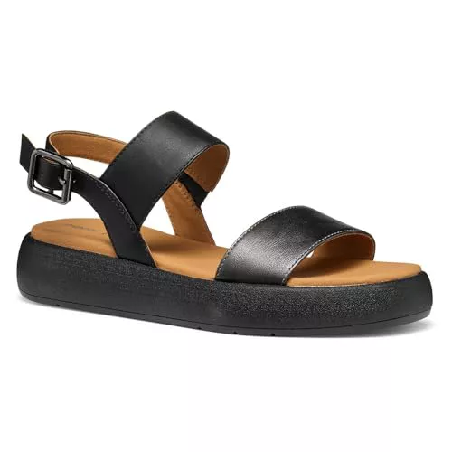 Geox - D CAMALEI A, Sandalia Plana Mujer, Gun/Black,
