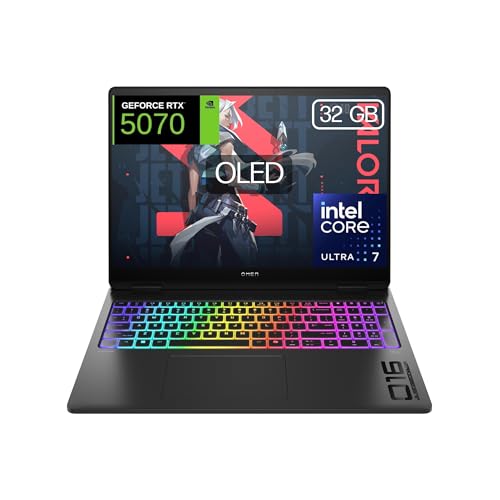 HP OMEN MAX - Ordenador Portátil Gaming de 16" OLED 240Hz (Ultra 7-255HX, 32GB RAM, 1 TB, NVIDIA GeForce RTX 5070 8GB, FreeDos) Negro - Teclado QWERTY Español