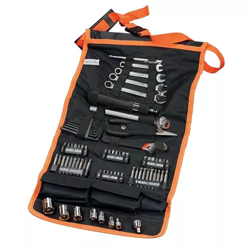 BLACK+DECKER Kit de 77 herramientas para automóvil, Incluye Rollo de Nylon