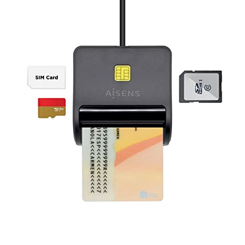 AISENS - ASCR-SN02SD-BK - LECTOR DE TARJETA DNI CON LECTOR DE TARJETAS SD + SIM, NEGRO
