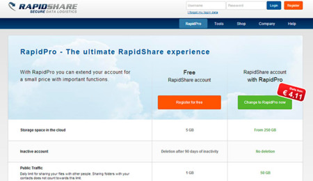 Rapidshare borrará parte de los archivos de los usuarios gratuitos que superen 5GB
