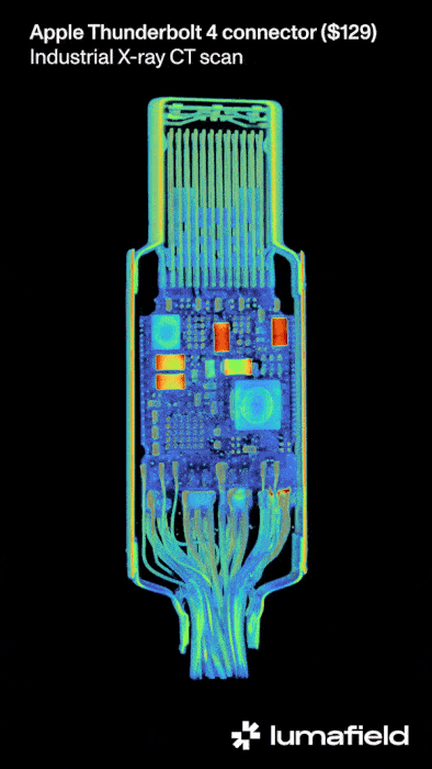USB-C de Apple bajo rayos X. Vídeo de Lumafield