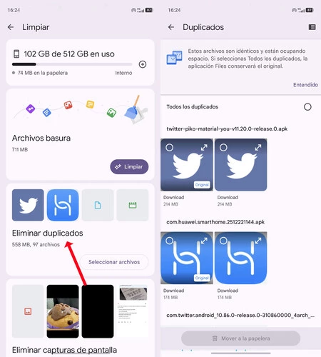 Eliminación de archivos duplicados en Files para Android