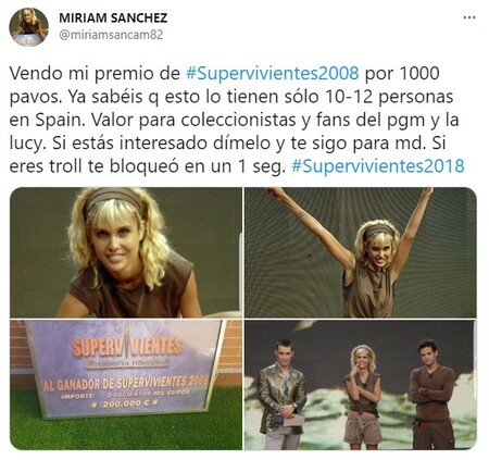 Tuit Miriam Sanchez Vende Titulo Supervivientes