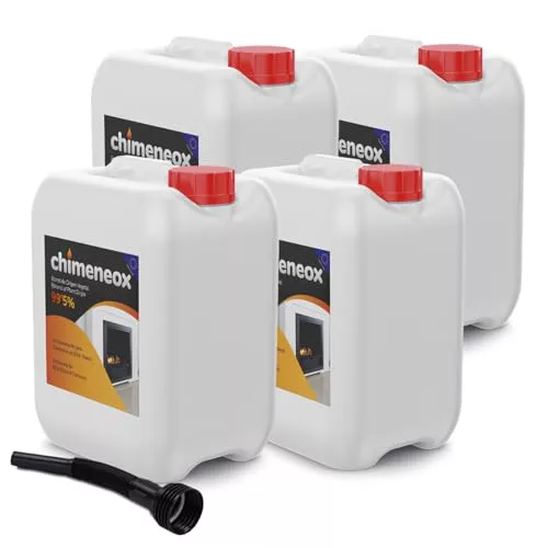 20 litros Bioetanol 99,5% para chimeneas de bioetanol | Entrega rápida | 4 x 5 litros en Garrafa con Embudo