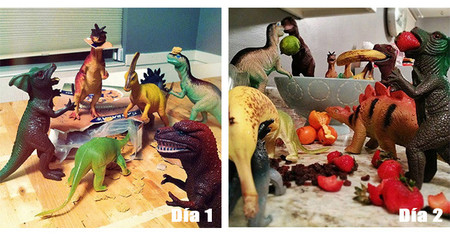 Unos padres demuestran a sus hijos que sus dinosaurios cobran vida por la noche