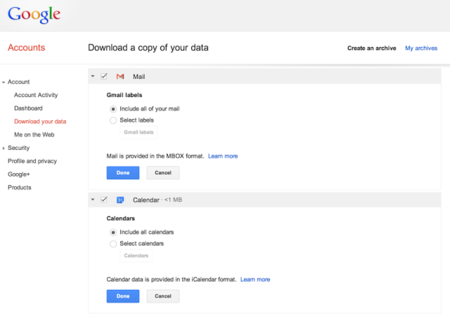 Descárgate una copia de tus correos de Gmail y tus eventos de Google Calendar