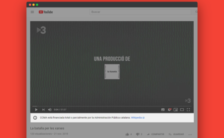 YouTube empieza a mostrar avisos bajo los vídeos de medios que son financiados por la Administración Pública