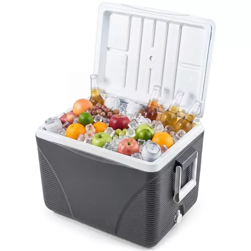 COSTWAY Nevera Portátil de 41 L, Nevera Camping Rígida con Asas Laterales y 4 Portavasos, Refrigerador Portátil Grande con Interior de PP, Relleno de Espuma PU para Acampadas Pesca Picnic