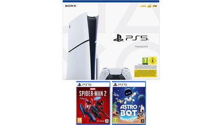Consola - Sony PS5 Slim Standard, 1 TB SSD, 1 mando + Juego Spider-Man 2 + Juego Astro Bot