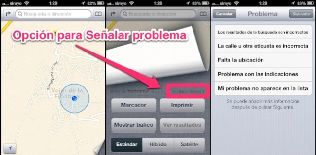 Señalar problemas en Mapas de iOS 6