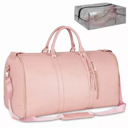 Ytonet Bolsa de Viaje Portatrajes, Bolsa de Viaje Mujer para Ropa Impermeable sin Arrugas con Bolsillo Adicional para Zapatos Gran Capacidad Bolso de Mano para Vuelos, Escapadas y Uso Diario, Rosa