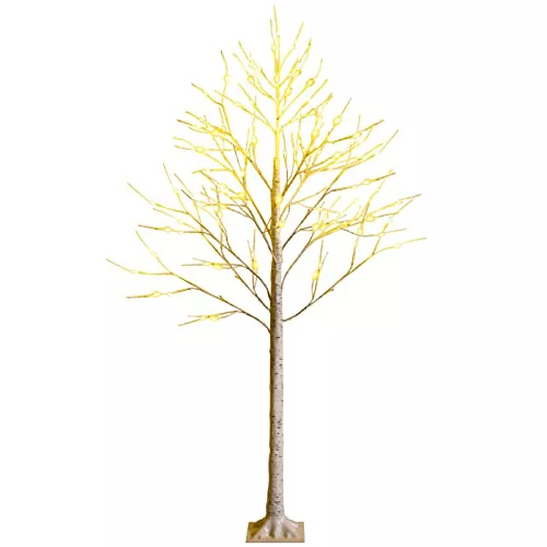COSTWAY 180 cm Árbol Artificial Iluminado Ramas Abedul Interior Exterior | Decoración para Navidad 96 Luces LED Cálidas y Blancas, Cadena de Luces de 2 Tipos