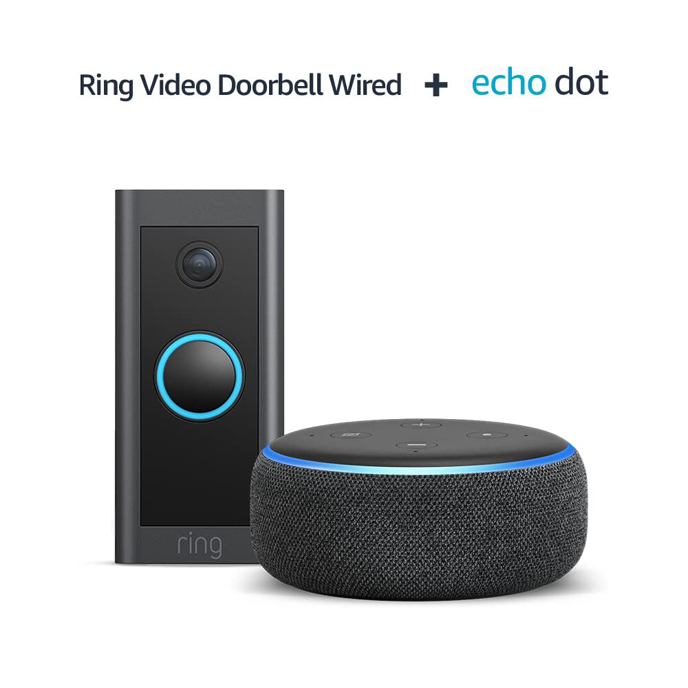Ring Video Doorbell Wired de + Amazon Echo Dot (3.ª generación) - Altavoz inteligente con Alexa | Vídeo HD, detección de movimiento avanzada e instalación mediante cableado