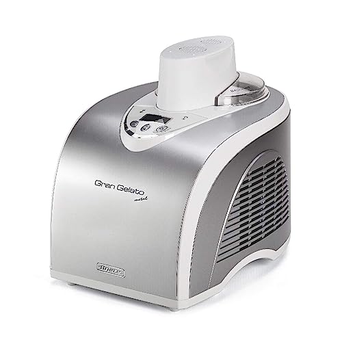 Ariete 693 Heladera Gran Gelato, Máquina para hacer Helados Autoenfriante de Metal con Compresor, 135 W, Cesta extraíble de 1 L, Helados aRrtesanales y Sorbetes, Pantalla LCD, Blanco Plateado