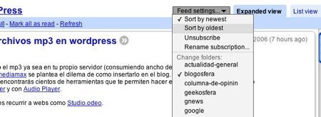 Orden cronológico inverso ya disponible para Google Reader