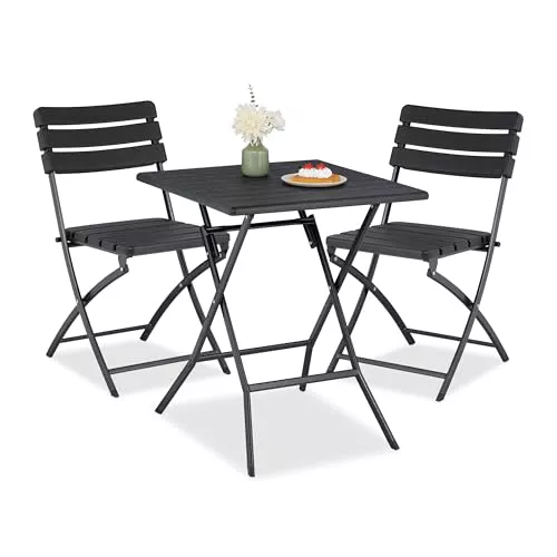 Relaxdays Juego Muebles de Balcón, Conjunto Mesa y 2 Sillas de Jardín