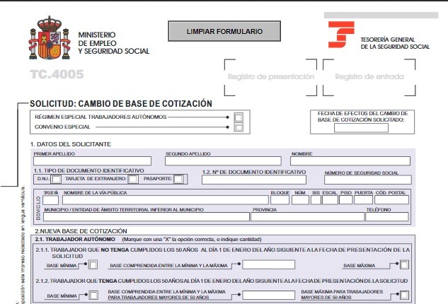 Procedimiento para modificar la base de cotización como autónomo 