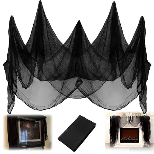 WTZWYFWJ Tela Espeluznante de Negro 200 x 800cm,Halloween Tela Araña,Gasa Negra de Halloween,Cubierta de Gasa Negra para decoración gótica,para Marcos De Ventanas,Aleros y Decoraciones De Puertas