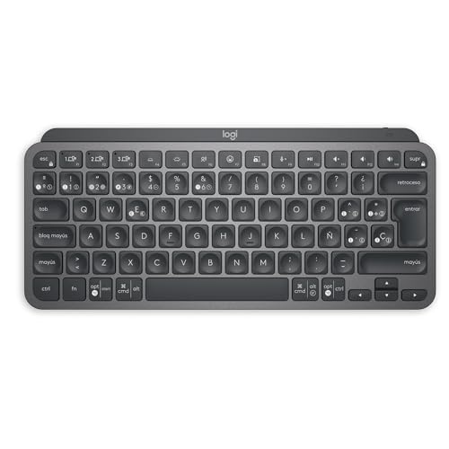 Logitech MX Keys Mini Teclado Inalámbrico Minimalista, Compacto, Bluetooth, Retroiluminado, USB-C, Compatible con Apple macOS, iOS, Windows, Linux, Android, de Metal, QWERTY Español - Gris oscuro