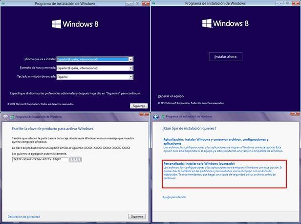 Pasos instalación Windows 8