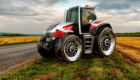 El Steyr Konzept promete ser un tractor eléctrico de rango extendido con cinco motores y un dron de mascota