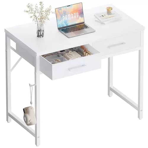 PAMRAY 80x40cm Escritorio pequeño con 2 cajones